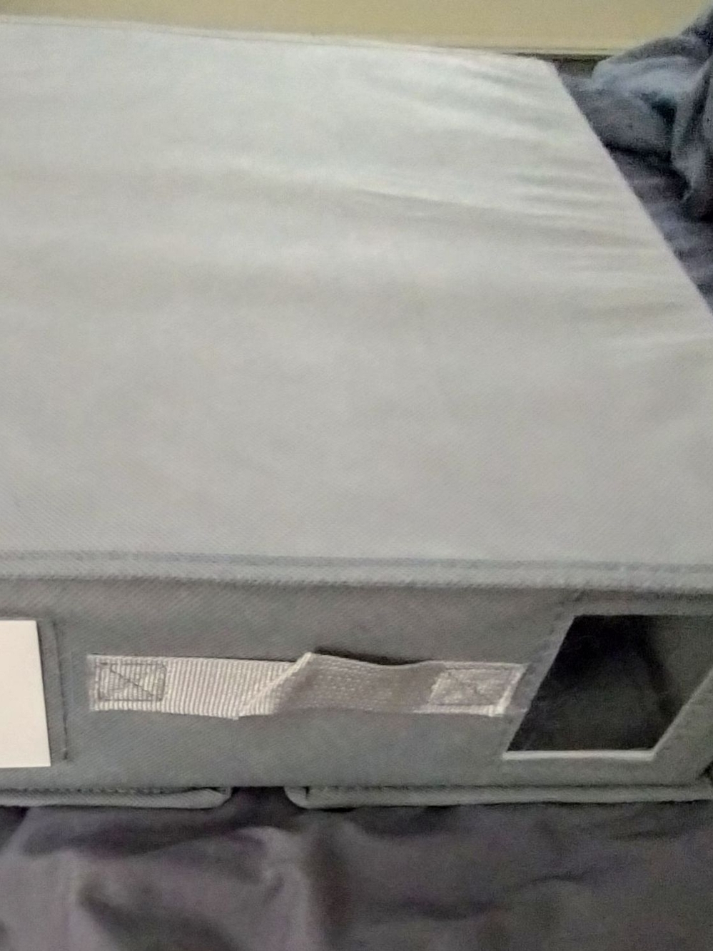 Gray Fabric Storage Bin with Front Handle and Label Slot